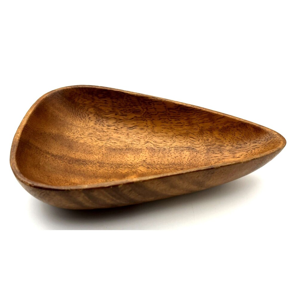 Vintage Carved Wood Bowl Teardrop Organic Modernist Minimalist Trinket Dish 6"
